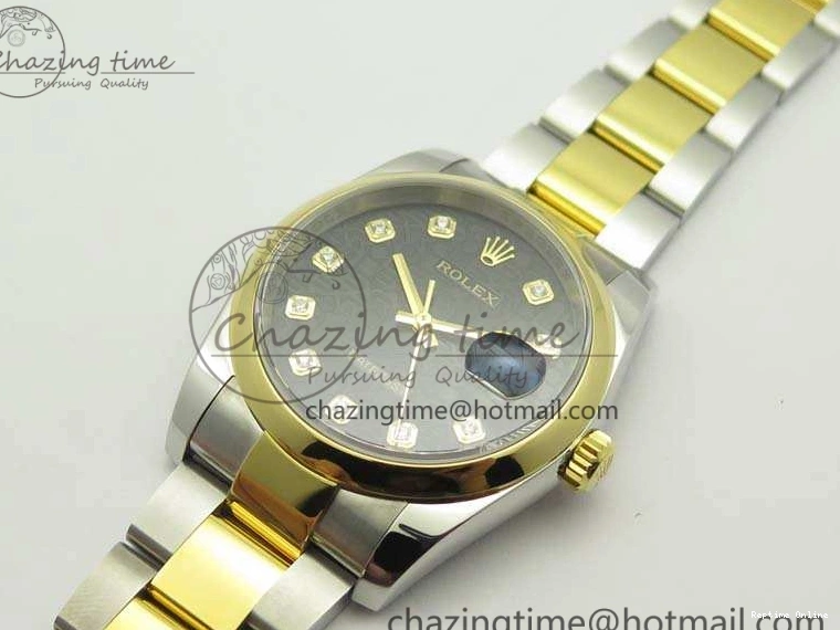 0404 Reliable Datejust 116234 36mm DJF 1:1 Best Edition Black Com Diam Dial On SS YG Oyster Bracelet SA3135 V 3487